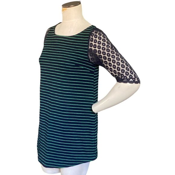 Anthropology Postmark Striped Tunic Lace Sleeves Sz S Blue & Green 91E - Picture 5 of 9